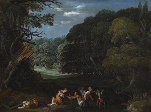 Latona يغير الفلاحين الليسيين إلى ضفادع (بعد Elsheimer؟) بواسطة يوهان أو هانز (Attr.to) Konig