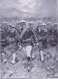 تهمة المشاة اليابانية ، التوضيح من Casells History of Russo-Japanese War Vol 1 ، c.1900