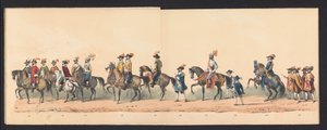 موكب تاريخي لطلاب جامعة جرونينجن ، 1850 (اللوحة 3) تمثيل بالملابس لدخول موريتس ، أمير أورانج ، كونت ناساو وما إلى ذلك وويليم لوديويك ، كونت ناسو ، داخل جرونينجن في عام 1594 ، بقلم سموه بواسطة يوهانس هيرمانوس فان دي ويير