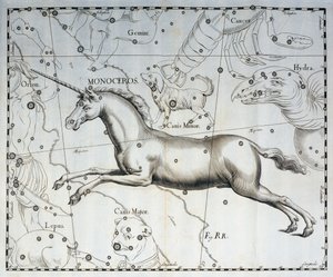 Monoceros ، كوكبة يونيكورن ، نقش من الأطلس السماوي Sobiescianum sive Uronographia ، بقلم يوهان هيفيليوس (1611-1687) ، غدانسك