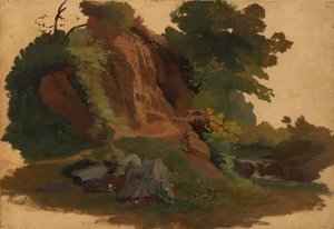 نتوء صخري بواسطة مجرى مائي في Roman Campagna ، كاليفورنيا. 1835-40. بواسطة يوهانس جاكوب فري