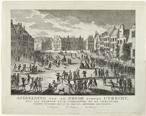 الوطنيون يغادرون النيود في أوتريخت ، 1787 صورة للنيود داخل أوتريخت ، كما ظهرت عندما كانت مهجورة ، ليلاً بين الخامس عشر. والسادس عشر. سبتمبر MDCCLXXXVII (العنوان على الكائن)