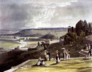 سان جيرمان ، من "مناظر على نهر السين" ، نقش بواسطة دانيال هافيل (1785-1826) نشره آر. أكرمان (1764-1834) 1821 (ليثو ملون)