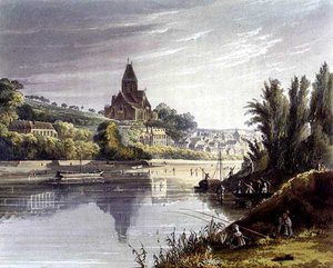 تريل ، من "مناظر على نهر السين" ، نقش بواسطة توماس ساذرلاند (مواليد 1785) نشره آر. أكرمان (1764-1834) 1821 (ليثو ملون)