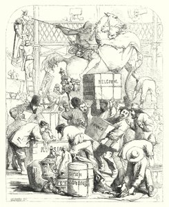 Arrival of goods to be exhibited at the Great Exhibition of 1851, Crystal Palace, Hyde Park, London (engraving) بواسطة جون (بعد) جيلبرت