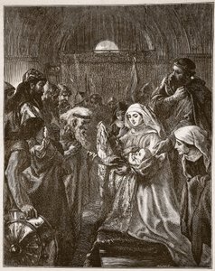 إدوارد يقدم ابنه الرضيع إلى ويلز ، رسم توضيحي من "تاريخ كاسيل المصور لإنجلترا" (نقش) (صورة بني داكن) بواسطة جون (بعد) جيلبرت