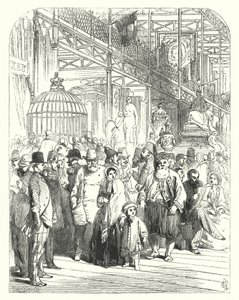 العارضون والزوار في كريستال بالاس ، هايد بارك ، لندن ، مكان المعرض الكبير لعام 1851 (نقش) بواسطة جون (بعد) جيلبرت