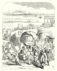 سفن وقطارات تجلب الزوار إلى المعرض الكبير لعام 1851 ، كريستال بالاس ، هايد بارك ، لندن (نقش) بواسطة جون (بعد) جيلبرت