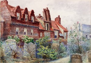منازل في شارع سيلفر من أول سينتس تشرش يارد ، نيوكاسل أبون تاين ، 1886 بودي كولور ، قلم رصاص ومرحاض على ورق بواسطة جون أتلانتيك ستيفنسون