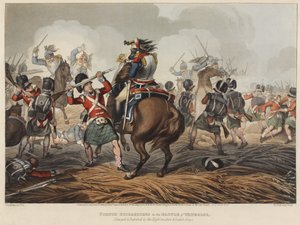 Cuirassiers الفرنسي في معركة واترلو اتهمها هايلاندز وسكوتش جرايز وهزمها ، نقشها م. دوبورج ، 1819 (ألوان مائية)