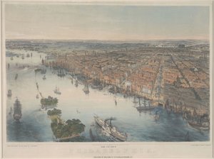 منظر عين الطائر لفيلادلفيا ، حوالي عام 1850 (ليثو ملون)