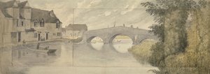 Hythe Bridge ، أكسفورد ، 1789 (ألوان مائية فوق الجرافيت على ثلاث أوراق من الورق الملصق على ورقة أكبر) بواسطة John Baptist Malchair