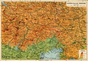 خريطة للحدود النمساوية الإيطالية ، الحرب العالمية الأولى ، c1920.