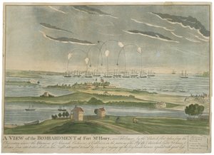 منظر لقصف فورت ماكهنري ، ج. 1815 (أكواتنت ملون يدويًا على ورق منسوج) بواسطة جون باور