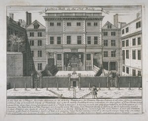 منظر لقاعة العدالة ، Old Bailey ، c.1740