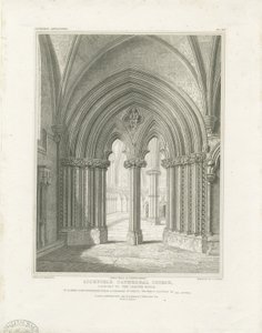 الجزء الداخلي من كاتدرائية ليتشفيلد - باب الفصل: نقش ، بدون تاريخ [عام 1819] (طباعة) بواسطة جون بريتون