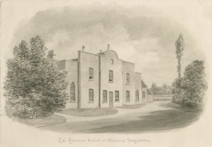 مدرسة Brewood Grammar School: رسم بني داكن ، بدون تاريخ [عام 1842] (رسم) بواسطة جون باكلر