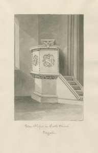 Castle Church - Stone Pulpit in Church: sepia drawing بواسطة جون باكلر