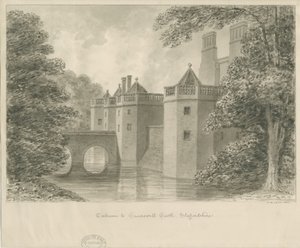 قلعة Caverswall: رسم بني داكن ، 1840 بواسطة جون باكلر