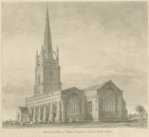 Clifton Campville Church: sepia drawing بواسطة جون باكلر