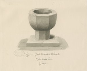 Font in Madeley Church: sepia drawing بواسطة جون باكلر