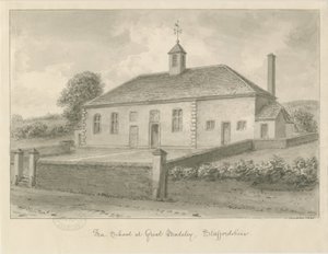Madeley - Free School: رسم بني داكن ، 1840