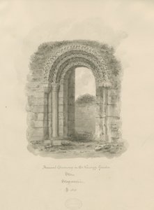 الحجر - المدخل القديم في حديقة Vicarage: رسم بني داكن ، 1841 بواسطة جون باكلر