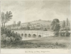 الحجر - الجسر فوق نهر ترينت: رسم غسل بني داكن ، 1844