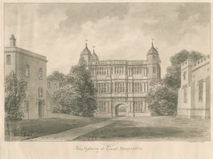 قاعة Tixall و Gatehouse: رسم بني داكن ، 1841 بواسطة جون باكلر