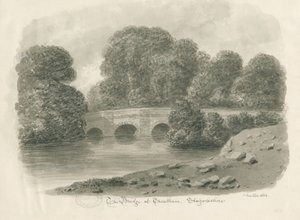 Trentham Hall - Bridge: رسم غسل بني داكن ، 1844
