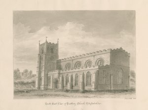 كنيسة Tutbury Priory: رسم غسل بني داكن ، 1812 بواسطة جون باكلر