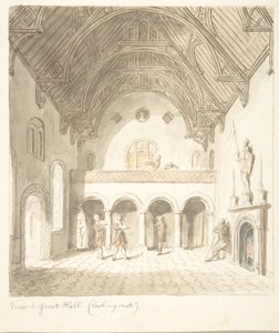 Lea Castle ، Worcestershire ، منظر في القاعة الكبرى ، النظر إلى الغرب ، كاليفورنيا. 1816.