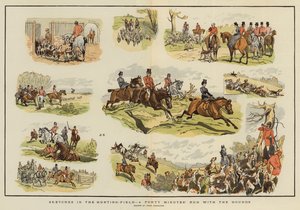 اسكتشات في حقل الصيد ، أربعين دقيقة من الركض مع كلاب الصيد (chromolitho)