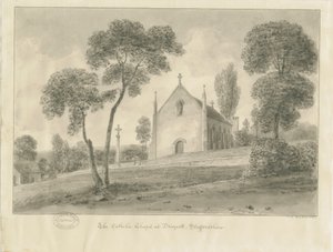 كريسويل - كنيسة درايكوت إن ذا مورز الكاثوليكية: رسم بني داكن ، 1841 بواسطة جون شيسيل بكلر