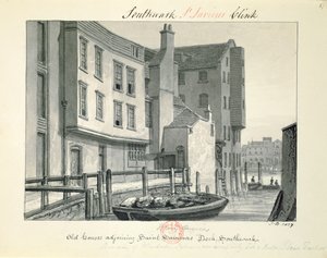 منازل قديمة مجاورة لرصيف St. Saviour&39;s ، Southwark ، 1827 ، من "Pennant&39;s London" (يغسل القلم و البني الداكن على الورق)
