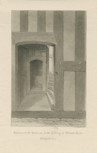 Pillaton Hall - Interior of Gatehouse: sepia drawing بواسطة جون شيسيل بكلر