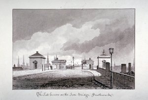 منازل برسوم على جسر ساوثوارك ، لندن ، 1827. بواسطة جون شيسيل بكلر