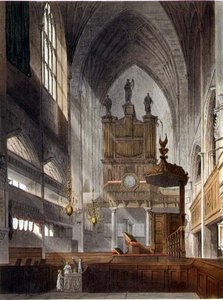الجزء الداخلي من الدير ، من "باث مصور بسلسلة من المناظر" ، نقش بواسطة حانة جون هيل (1770-1850). بواسطة وليام ميلر