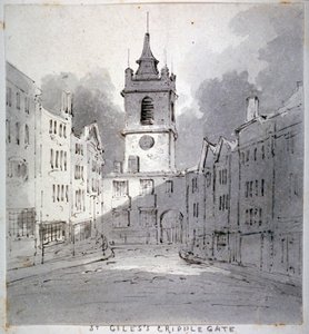 كنيسة سانت جايلز بدون كريبلجيت من فور ستريت ، مدينة لندن ، 1790. بواسطة جون كلود ناتس