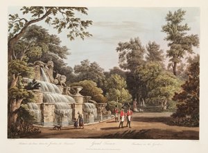 جراند تريانون ، نافورة في الحديقة ، توضيح من فرساي ، باريس وسانت دينيس ، حانة. 1805 (أكواتينت) بواسطة جون كلود ناتس
