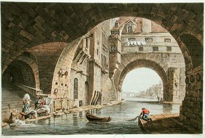 مكان الغسيل في Hotel-Dieu و Pont de la Tournelle ، منقوش بواسطة I. Hill ، 1810 (aquatint) بواسطة جون كلود بعد ناتس