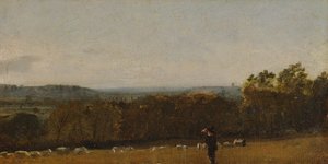 راعي في منظر طبيعي ينظر عبر وادي ديدهام باتجاه لانغهام ، كاليفورنيا. 1811. بواسطة جون كونستابل