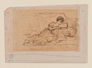 ابنة الفنانة ، إميلي ، مستلقية على أريكة القراءة ، 18 مايو 1834 بواسطة جون كونستابل