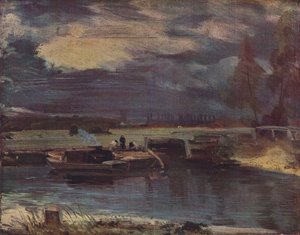 صنادل على ستور ، مع كنيسة ديدهام في المسافة ، c1811 بواسطة جون كونستابل