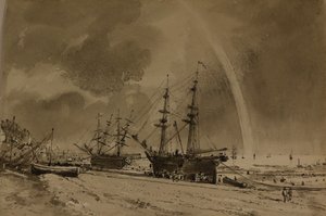 شاطئ برايتون مع قوس قزح: كوليرز للتفريغ، حوالي عام 1792 (لوحة مائية على ورق) بواسطة جون كونستابل