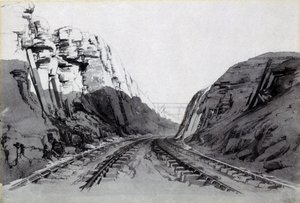 Blisworth Cutting ، نورثهامبتونشاير ، سبتمبر 1838 (قلم وحبر وغسل على ورق) بواسطة جون كوك بورن