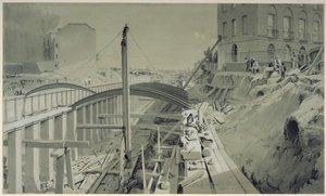 بناء الجدران الاستنادية في بارك ستريت ، مدينة كامدن ، سبتمبر 1836 (قلم وحبر وغسل على ورق) بواسطة جون كوك بورن