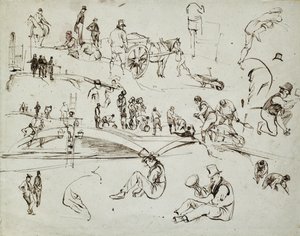 بناء سكة حديد لندن وبرمنغهام ، حوالي عام 1835 (حبر بني على ورق ؛ رسم مركب) بواسطة جون كوك بورن