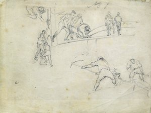 بناء سكة حديد لندن وبرمنغهام ، حوالي عام 1835 (قلم رصاص على ورق ، رسم مركب) بواسطة جون كوك بورن
