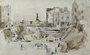 بناء سكة حديد لندن وبرمنغهام ، حوالي عام 1835 (قلم رصاص مبلل بالورق)